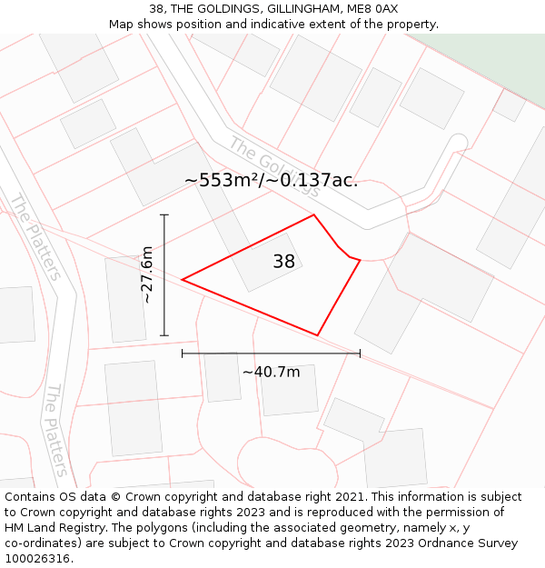 38, THE GOLDINGS, GILLINGHAM, ME8 0AX: Plot and title map