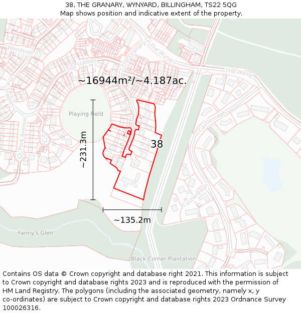 38, THE GRANARY, WYNYARD, BILLINGHAM, TS22 5QG: Plot and title map