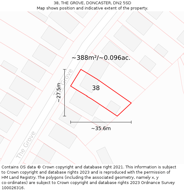 38, THE GROVE, DONCASTER, DN2 5SD: Plot and title map