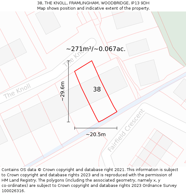 38, THE KNOLL, FRAMLINGHAM, WOODBRIDGE, IP13 9DH: Plot and title map