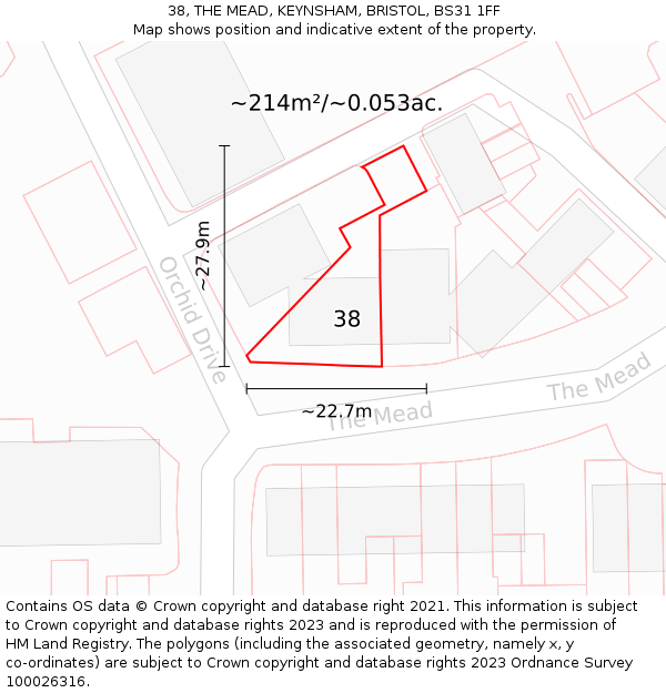 38, THE MEAD, KEYNSHAM, BRISTOL, BS31 1FF: Plot and title map