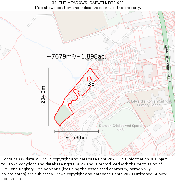 38, THE MEADOWS, DARWEN, BB3 0PF: Plot and title map