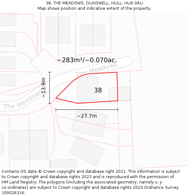 38, THE MEADOWS, DUNSWELL, HULL, HU6 0AU: Plot and title map