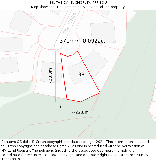 38, THE OAKS, CHORLEY, PR7 3QU: Plot and title map