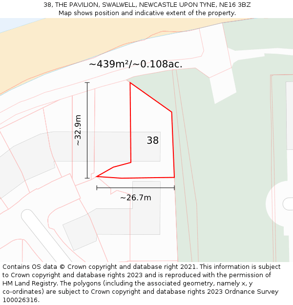 38, THE PAVILION, SWALWELL, NEWCASTLE UPON TYNE, NE16 3BZ: Plot and title map