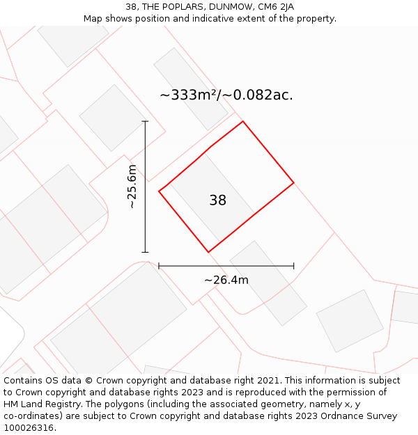 38, THE POPLARS, DUNMOW, CM6 2JA: Plot and title map