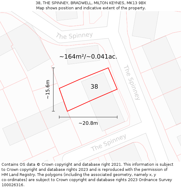 38, THE SPINNEY, BRADWELL, MILTON KEYNES, MK13 9BX: Plot and title map