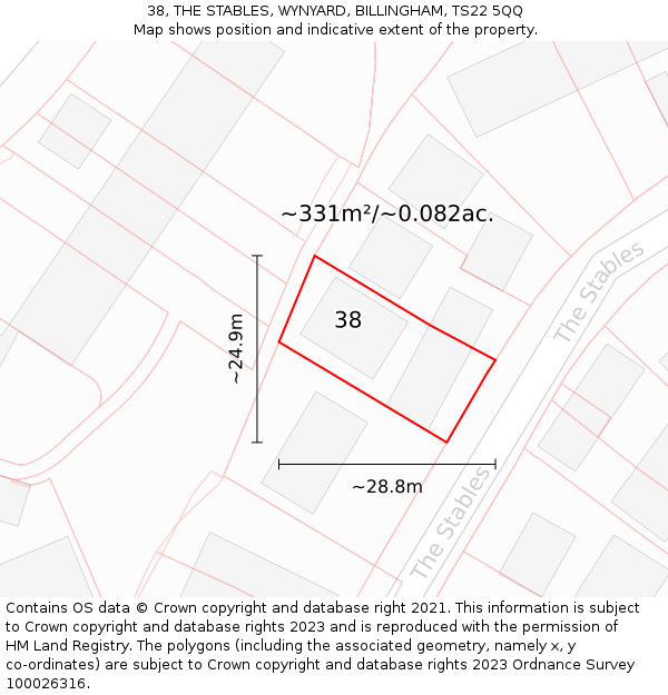 38, THE STABLES, WYNYARD, BILLINGHAM, TS22 5QQ: Plot and title map