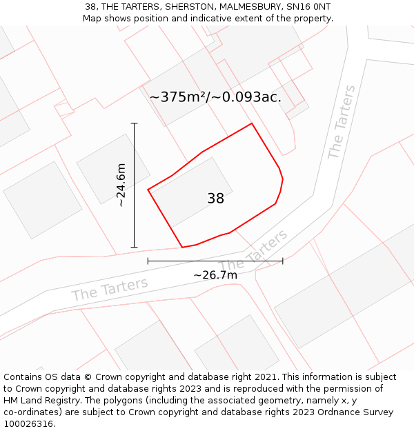 38, THE TARTERS, SHERSTON, MALMESBURY, SN16 0NT: Plot and title map