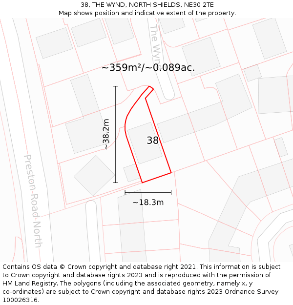 38, THE WYND, NORTH SHIELDS, NE30 2TE: Plot and title map