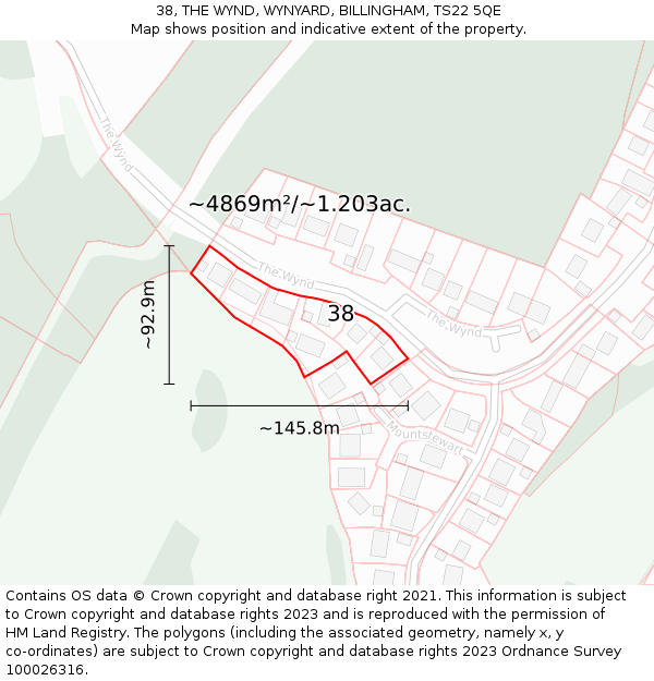 38, THE WYND, WYNYARD, BILLINGHAM, TS22 5QE: Plot and title map