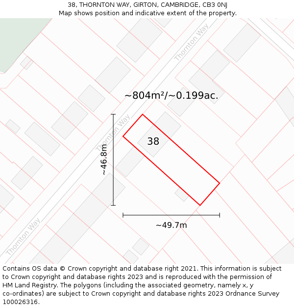 38, THORNTON WAY, GIRTON, CAMBRIDGE, CB3 0NJ: Plot and title map