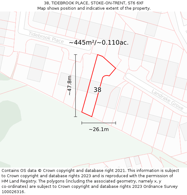 38, TIDEBROOK PLACE, STOKE-ON-TRENT, ST6 6XF: Plot and title map