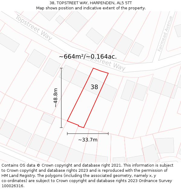 38, TOPSTREET WAY, HARPENDEN, AL5 5TT: Plot and title map