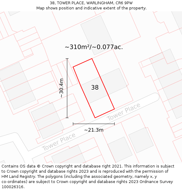 38, TOWER PLACE, WARLINGHAM, CR6 9PW: Plot and title map