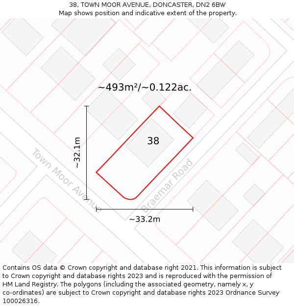 38, TOWN MOOR AVENUE, DONCASTER, DN2 6BW: Plot and title map