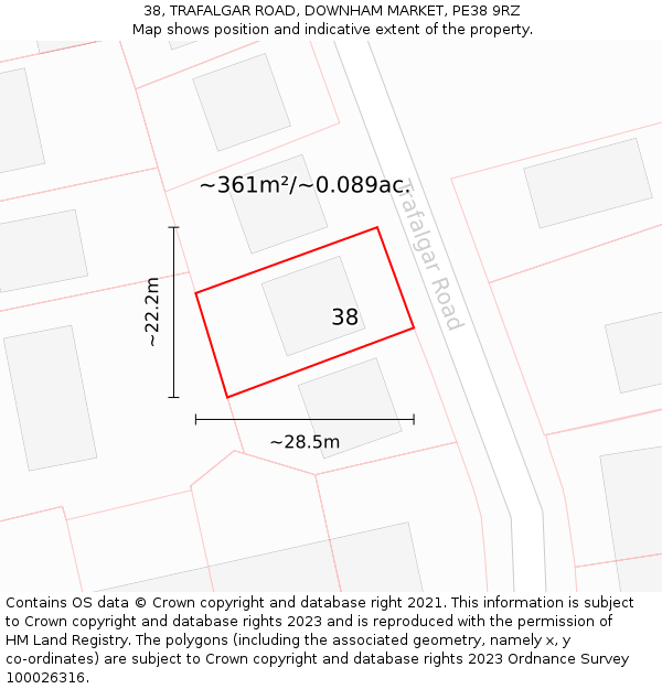 38, TRAFALGAR ROAD, DOWNHAM MARKET, PE38 9RZ: Plot and title map