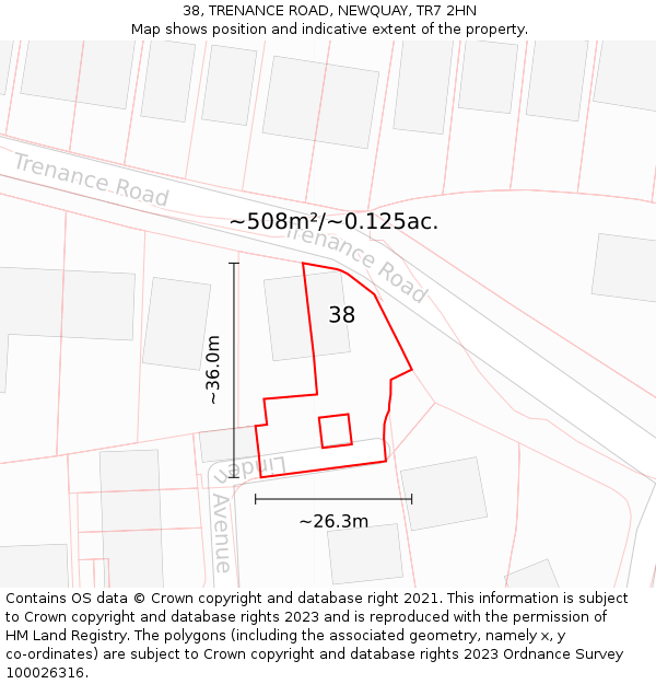 38, TRENANCE ROAD, NEWQUAY, TR7 2HN: Plot and title map