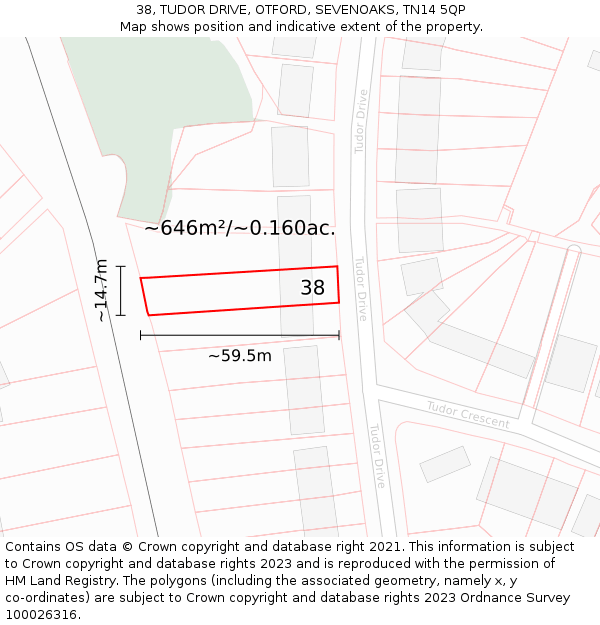 38, TUDOR DRIVE, OTFORD, SEVENOAKS, TN14 5QP: Plot and title map