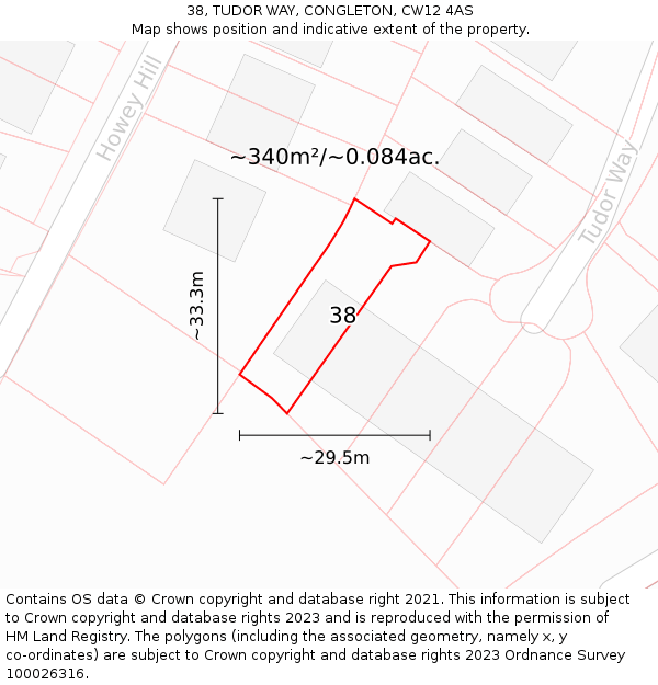 38, TUDOR WAY, CONGLETON, CW12 4AS: Plot and title map