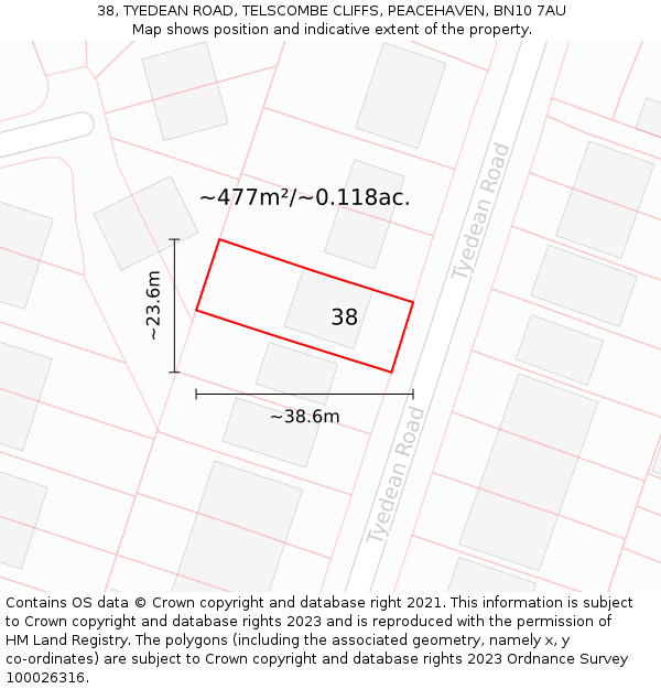 38, TYEDEAN ROAD, TELSCOMBE CLIFFS, PEACEHAVEN, BN10 7AU: Plot and title map