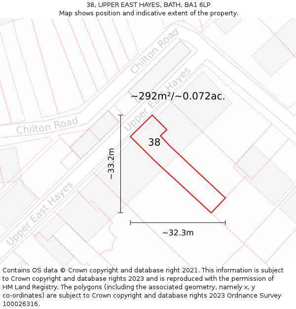 38, UPPER EAST HAYES, BATH, BA1 6LP: Plot and title map