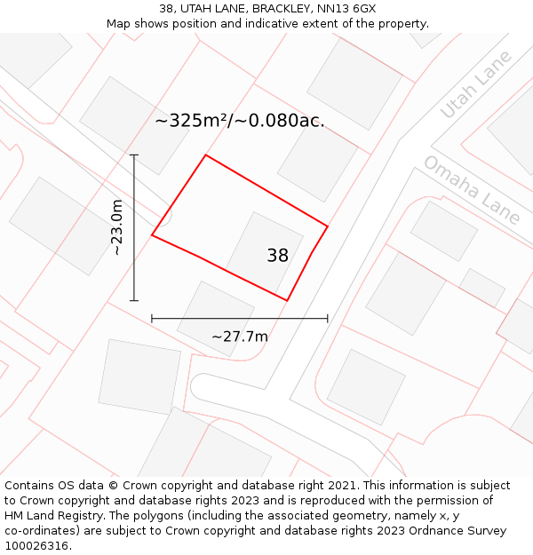 38, UTAH LANE, BRACKLEY, NN13 6GX: Plot and title map