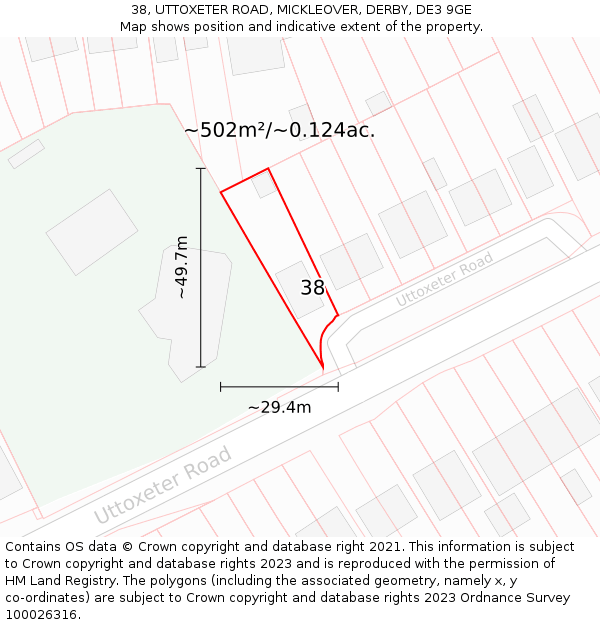 38, UTTOXETER ROAD, MICKLEOVER, DERBY, DE3 9GE: Plot and title map