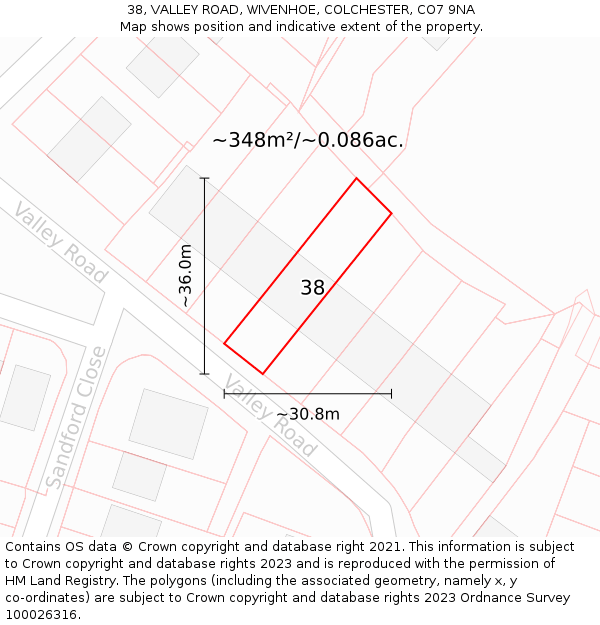 38, VALLEY ROAD, WIVENHOE, COLCHESTER, CO7 9NA: Plot and title map