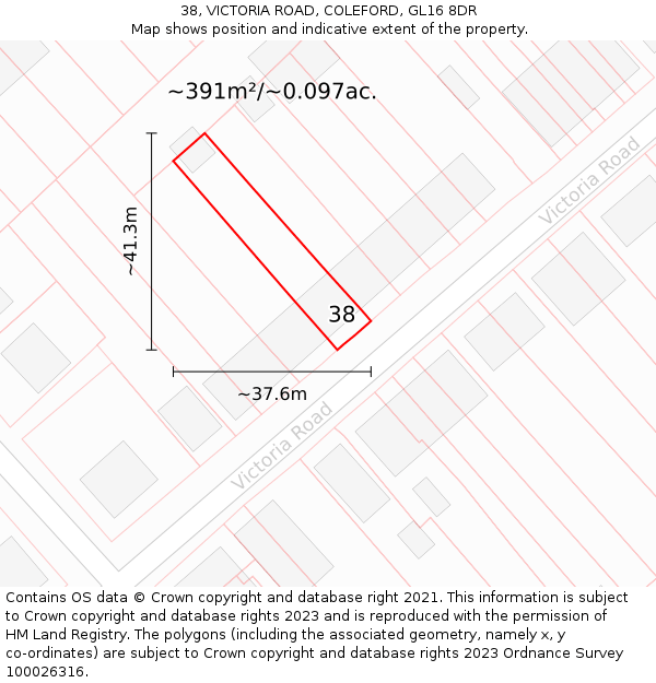 38, VICTORIA ROAD, COLEFORD, GL16 8DR: Plot and title map