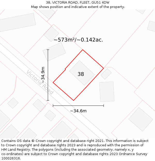 38, VICTORIA ROAD, FLEET, GU51 4DW: Plot and title map