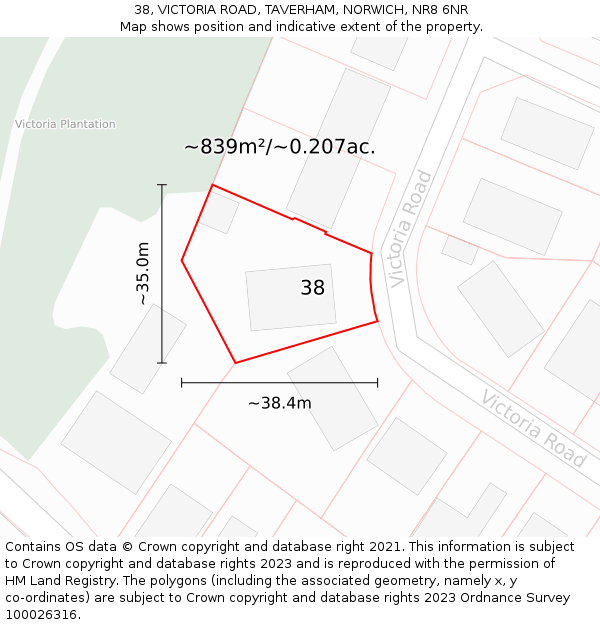 38, VICTORIA ROAD, TAVERHAM, NORWICH, NR8 6NR: Plot and title map