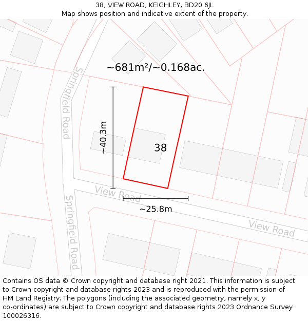 38, VIEW ROAD, KEIGHLEY, BD20 6JL: Plot and title map