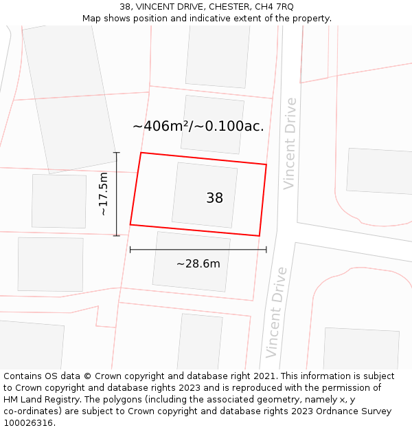 38, VINCENT DRIVE, CHESTER, CH4 7RQ: Plot and title map