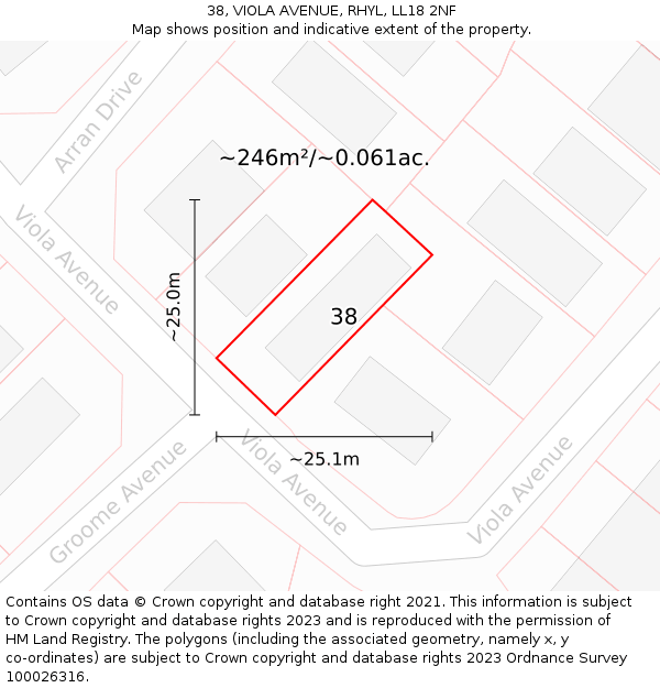 38, VIOLA AVENUE, RHYL, LL18 2NF: Plot and title map