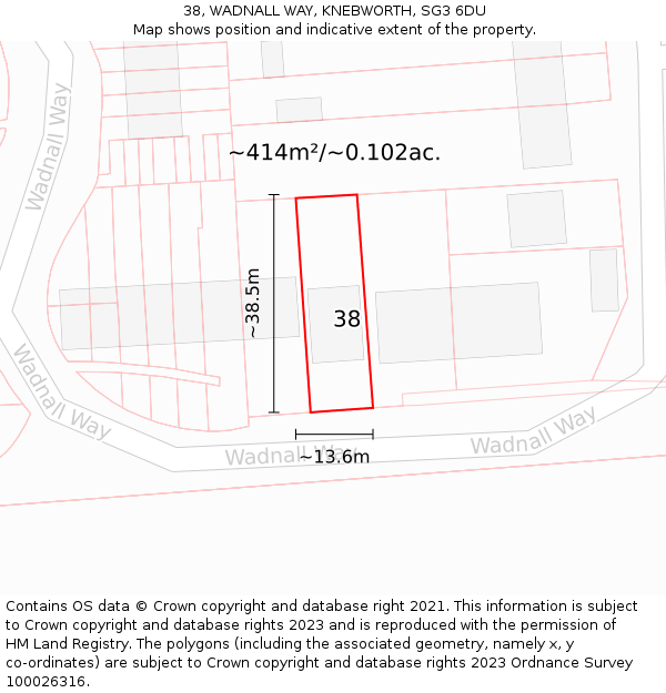 38, WADNALL WAY, KNEBWORTH, SG3 6DU: Plot and title map