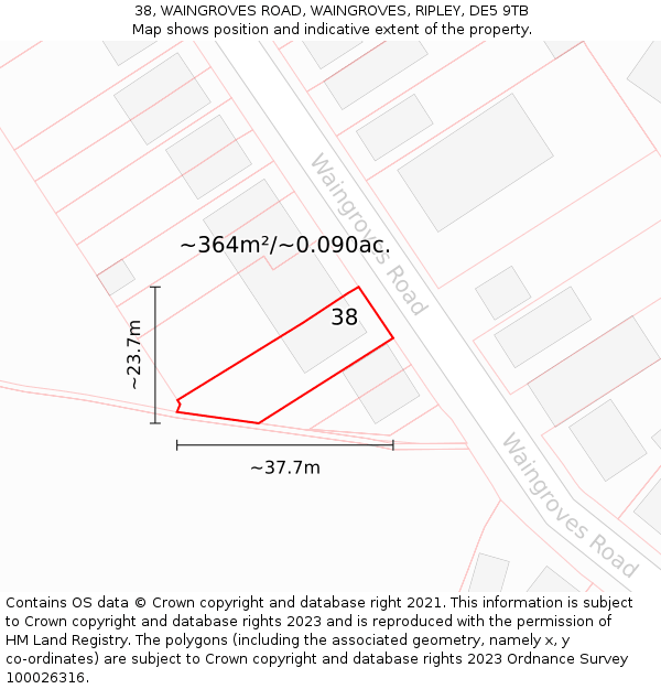 38, WAINGROVES ROAD, WAINGROVES, RIPLEY, DE5 9TB: Plot and title map