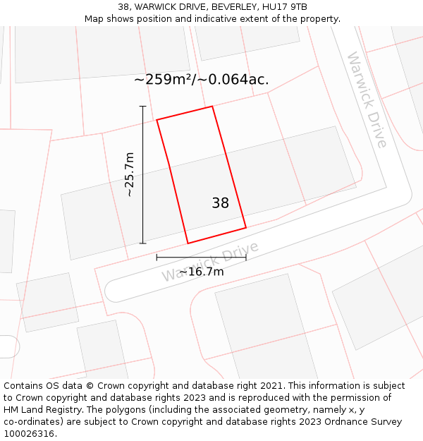 38, WARWICK DRIVE, BEVERLEY, HU17 9TB: Plot and title map