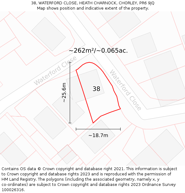 38, WATERFORD CLOSE, HEATH CHARNOCK, CHORLEY, PR6 9JQ: Plot and title map