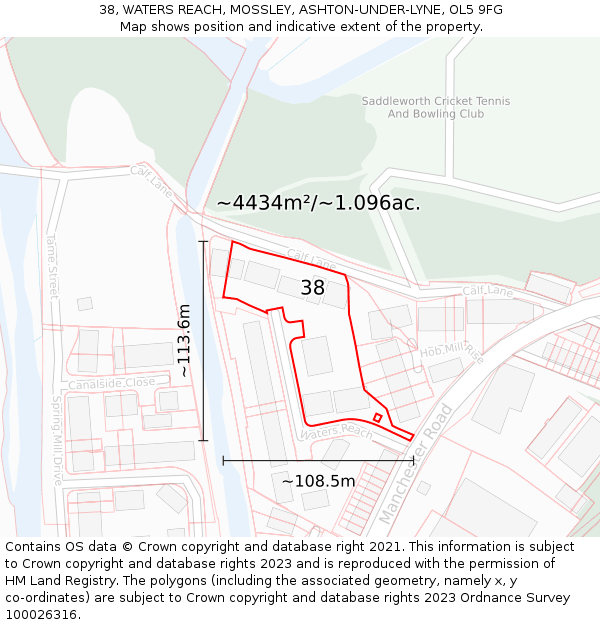 38, WATERS REACH, MOSSLEY, ASHTON-UNDER-LYNE, OL5 9FG: Plot and title map