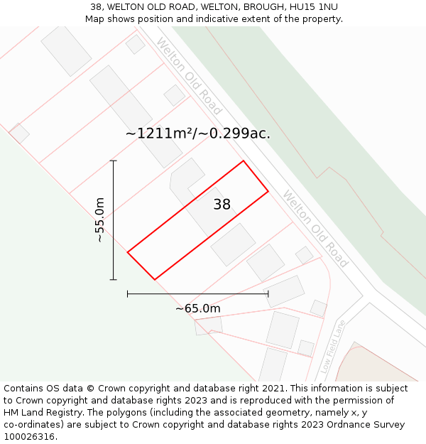 38, WELTON OLD ROAD, WELTON, BROUGH, HU15 1NU: Plot and title map