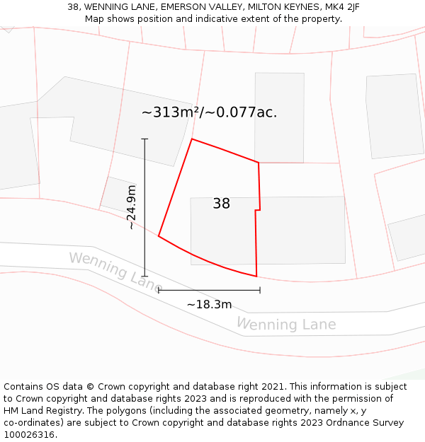 38, WENNING LANE, EMERSON VALLEY, MILTON KEYNES, MK4 2JF: Plot and title map