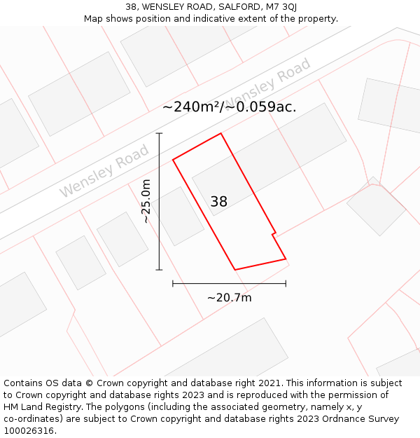 38, WENSLEY ROAD, SALFORD, M7 3QJ: Plot and title map