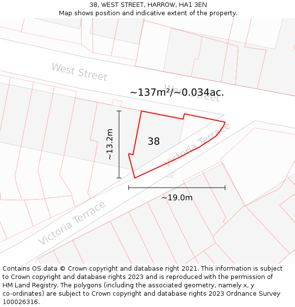 38, WEST STREET, HARROW, HA1 3EN: Plot and title map