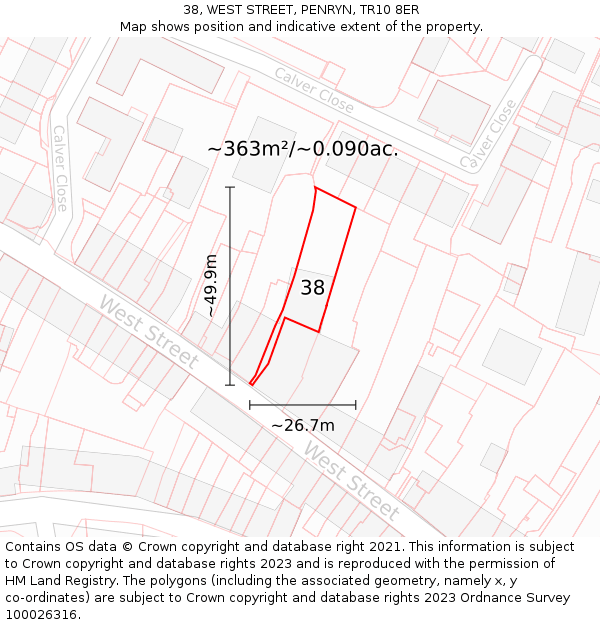 38, WEST STREET, PENRYN, TR10 8ER: Plot and title map