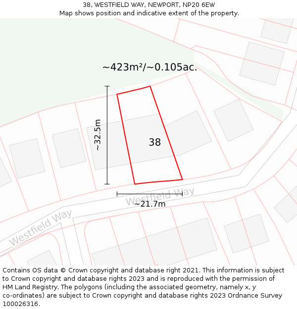 38, WESTFIELD WAY, NEWPORT, NP20 6EW: Plot and title map