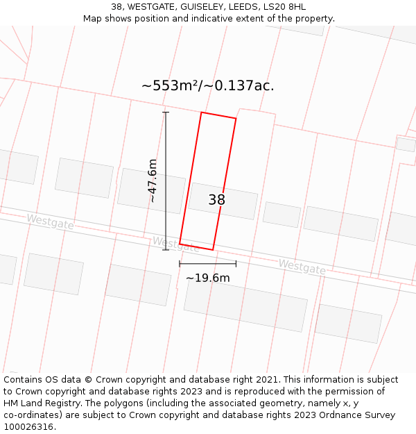 38, WESTGATE, GUISELEY, LEEDS, LS20 8HL: Plot and title map