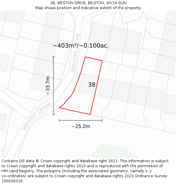 38, WESTON DRIVE, BILSTON, WV14 0UN: Plot and title map