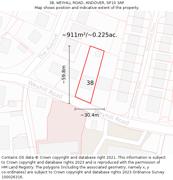 38, WEYHILL ROAD, ANDOVER, SP10 3AP: Plot and title map