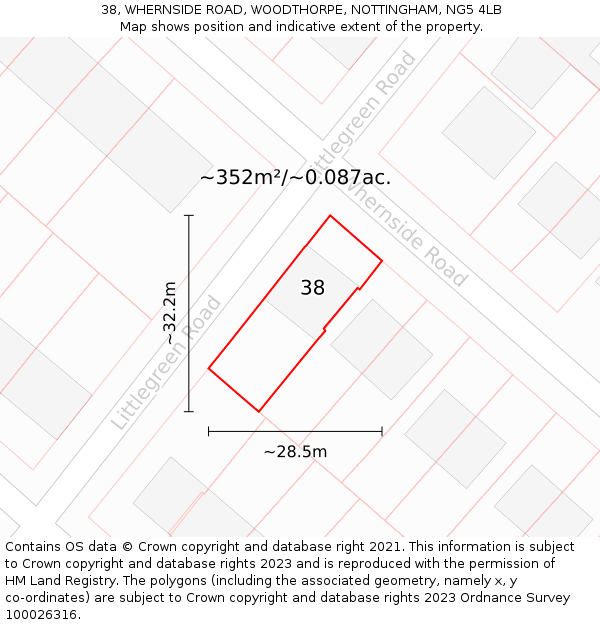 38, WHERNSIDE ROAD, WOODTHORPE, NOTTINGHAM, NG5 4LB: Plot and title map